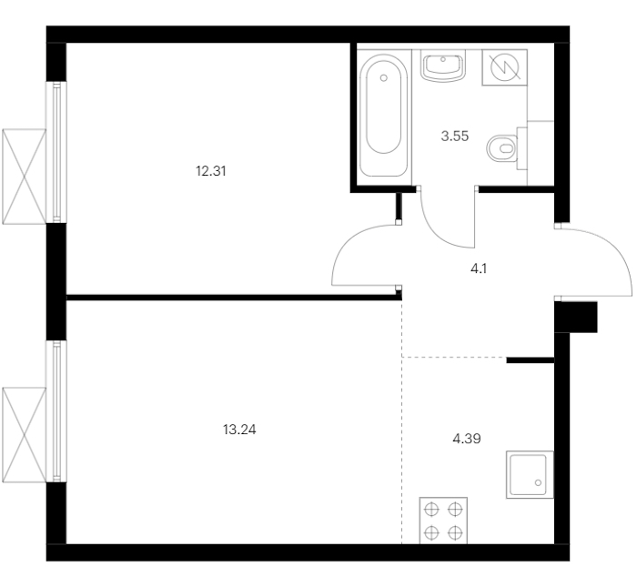 1-комнатная квартира 37.59 м², 20/24 эт., ЖК «Заречный парк»